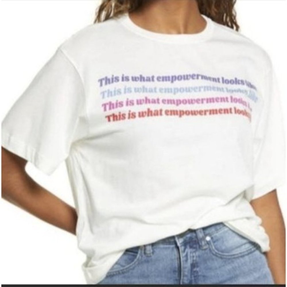 NWT BP Empowerment Short Sleeve Crew Neck Graphic T-Shirt White Women's Size XS